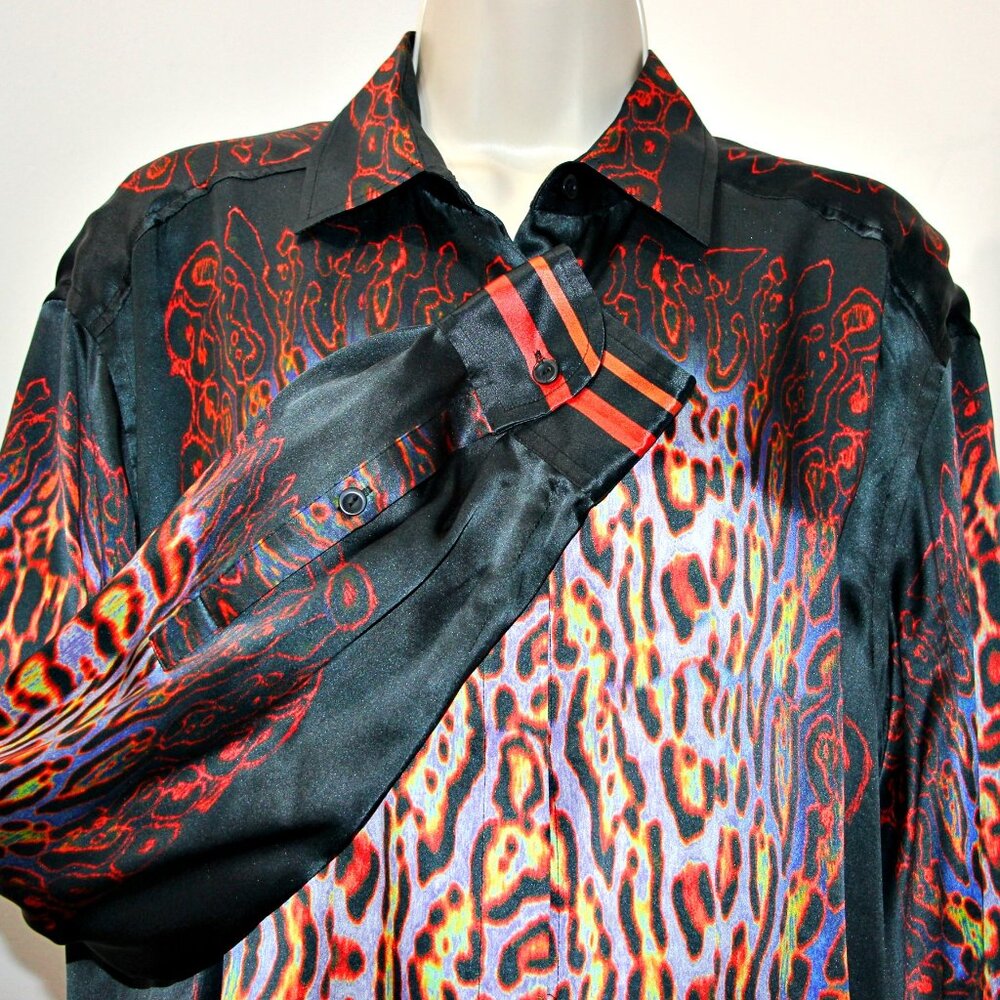 JUST CAVALLI LEOPARD PRINT SIGNED LOGO BUTTON UP TUNIC US XL-2XL / IT 46 $675 - Picture 2 of 15